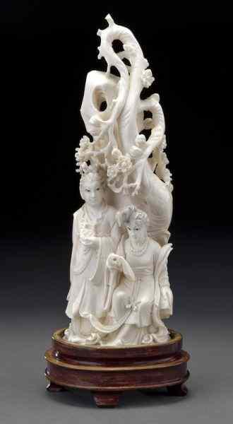 Appraisal: Chinese carved ivory figural group International shipping IS NOT available