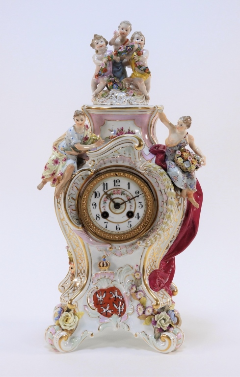 Appraisal: CARL THIEME SAXONIAN PORCELAIN FACTORY CLOCK Germany - Figural putti