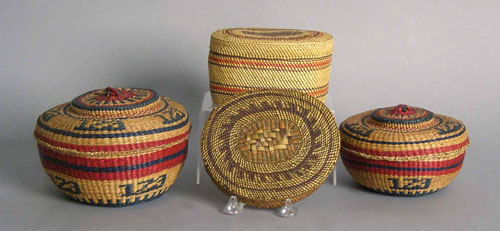 Appraisal: Three woven baskets together with a lid largest - h