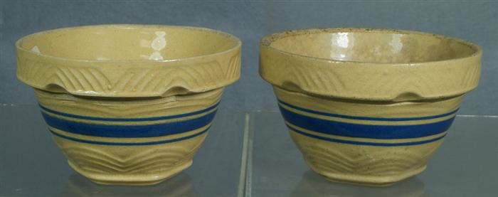 Appraisal: Pr yellowware bowls light blue slip bands impressed USA d