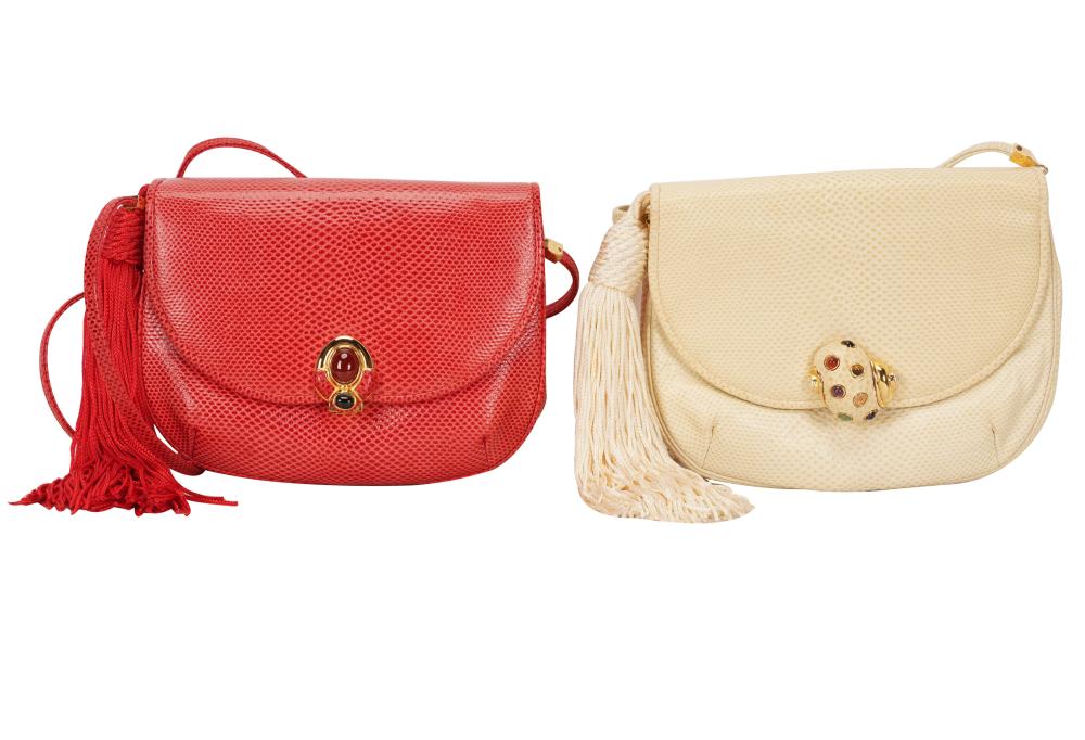 Appraisal: TWO JUDITH LEIBER EXOTIC SKIN BAGSthe red lizard and the