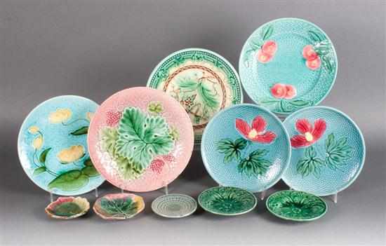 Appraisal: Five English and Continental Majolica butter pats and six leaf