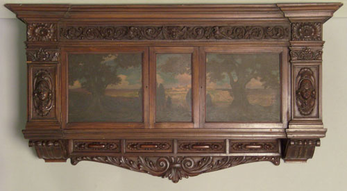 Appraisal: Victorian carved mahogany hanging cabinet ca with oil on panel