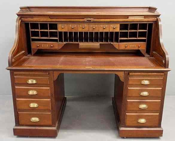 Appraisal: English mahogany roll-top desk c the upper lock marked Britsim