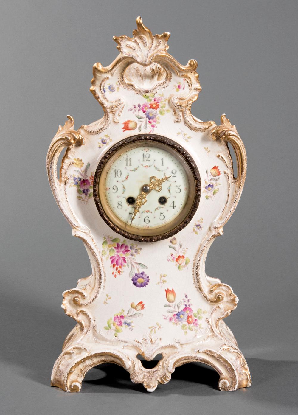 Appraisal: Antique Dutch Porcelain Mantel Clock th c floral decoration striking