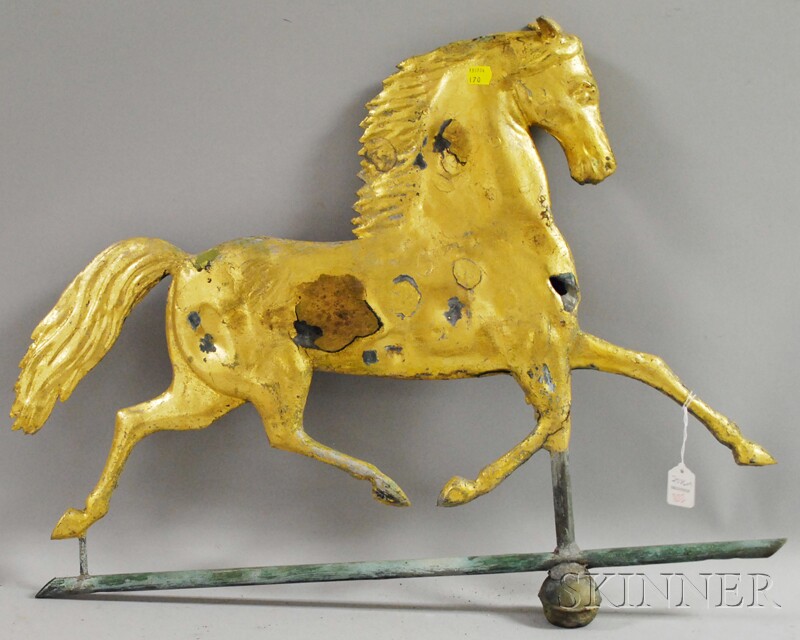 Appraisal: Gilt Molded Copper Blackhawk Horse Weather Vane holes crushing seam