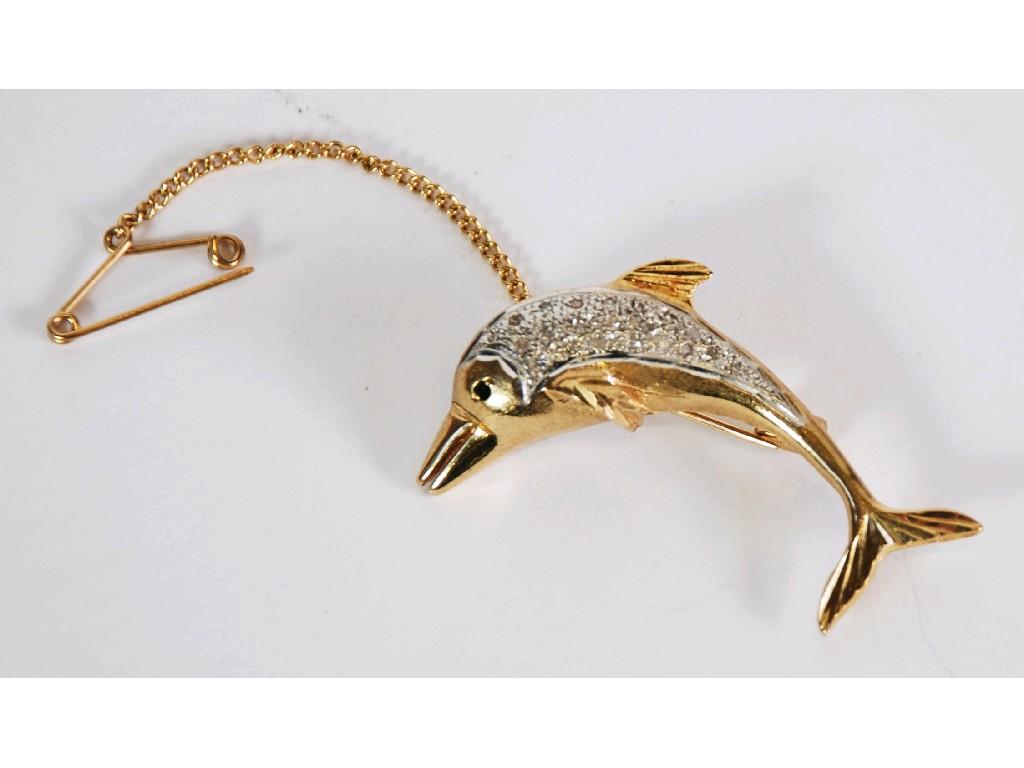 Appraisal: ct GOLD AND DIAMOND LEAPING DOLPHIN BROOCH the top pave