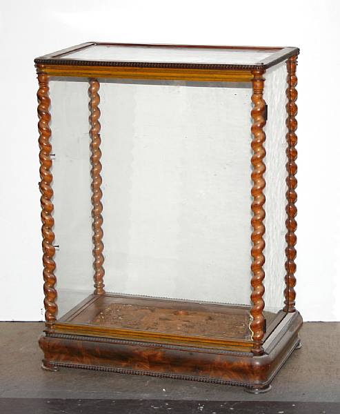 Appraisal: A Continental walnut vitrine cabinet mid th century height in