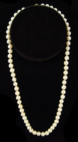 Appraisal: '' LONG PEARL NECKLACE mm pearl necklace with k gold