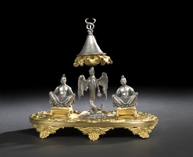 Appraisal: Whimsical Napoleon III Gilt-Lacquered Brass and Silvered Nickel Encrier third