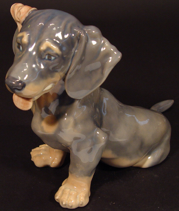 Appraisal: Royal Copenhagen china Dachshund with hand painted decoration printed factory