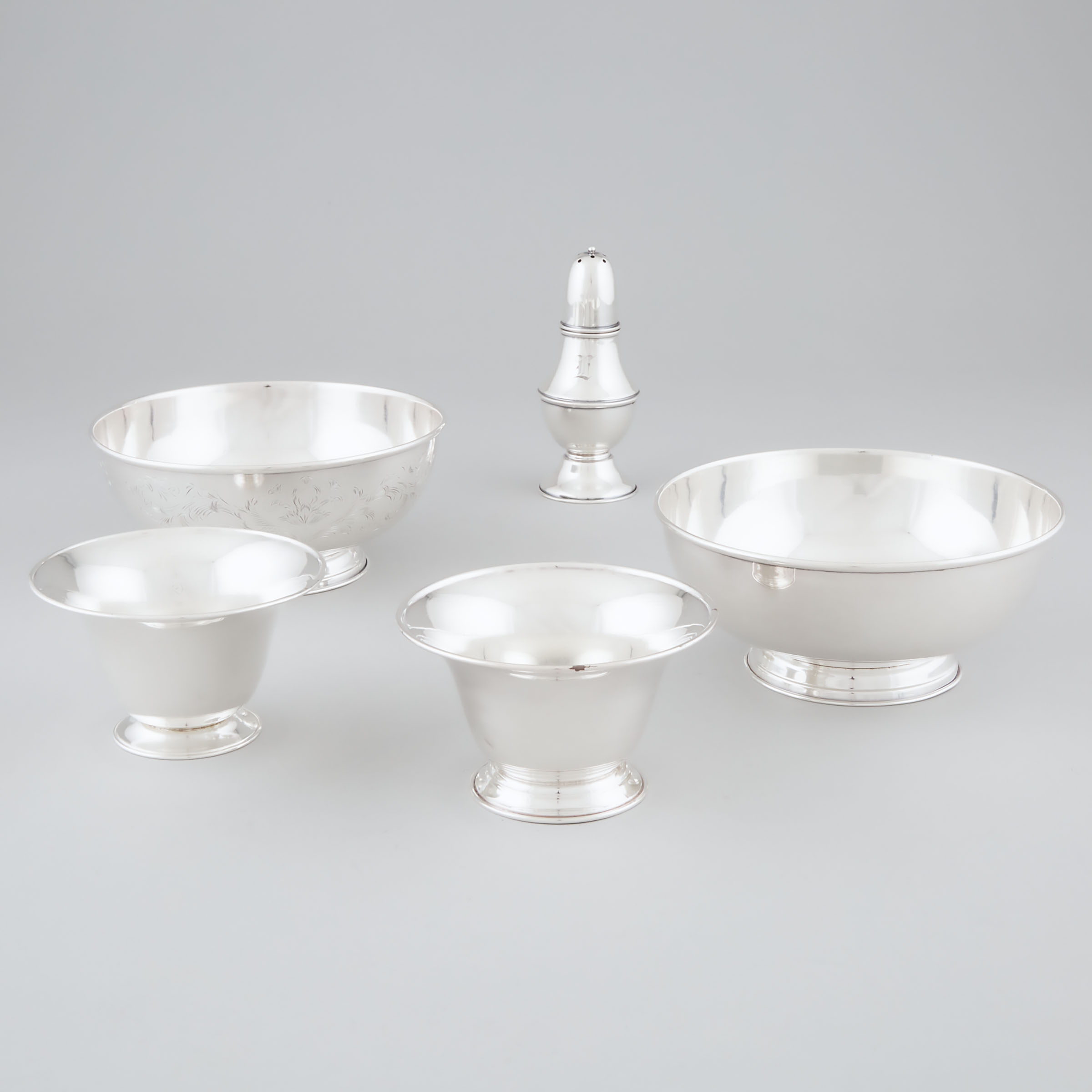 Appraisal: Four Canadian Silver Bowls and a Caster Carl Poul Petersen