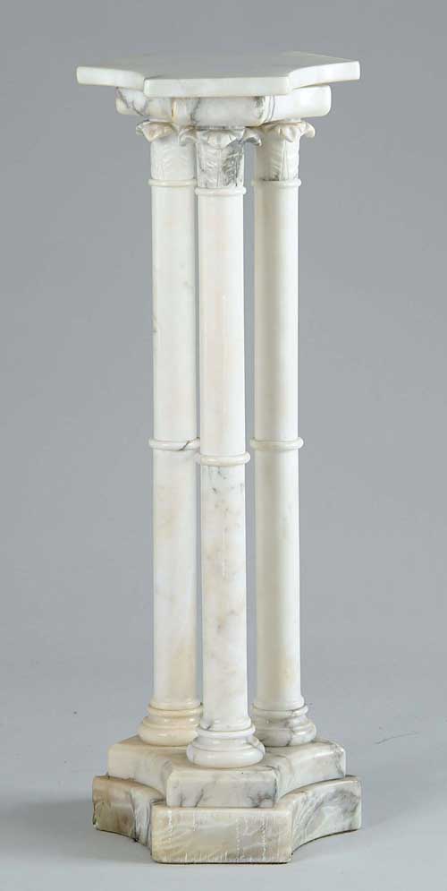 Appraisal: ELABORATE WHITE ALABASTER PEDESTAL Victorian-style consisting of three turned columns