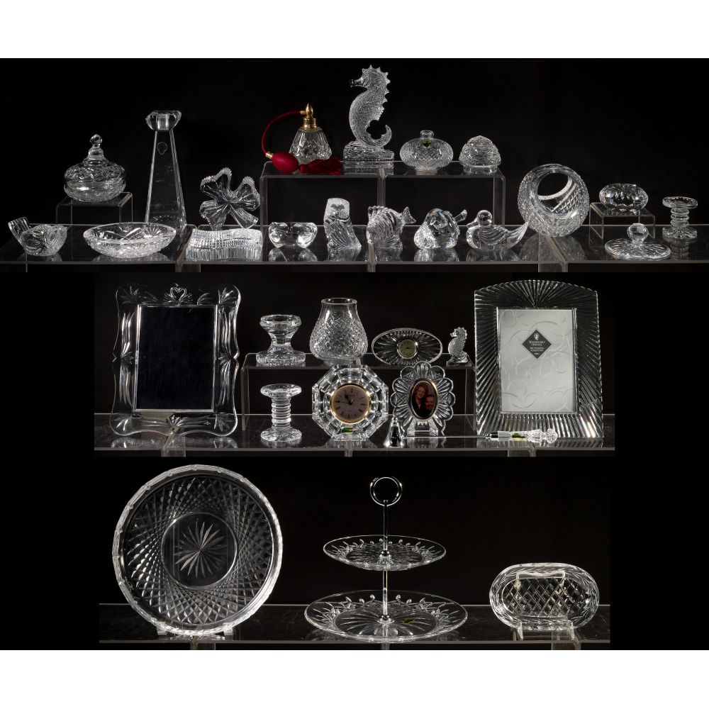 Appraisal: WATERFORD CRYSTAL ASSORTMENT items including paperweights desk clocks frames serving