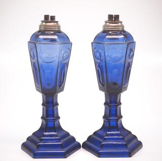 Appraisal: Pressed Circle and Ellipse oil fluid lamps pair A pair