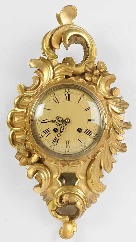 Appraisal: Louis XV Style Carved Gilt Wood Cartel Clock Swedish third