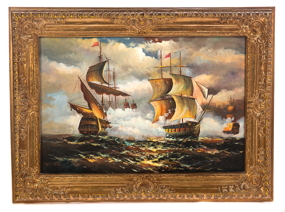 Appraisal: FRAMED CONTEMPORARY OIL ON CANVAS OF AN TH-CENTURY SEA BATTLE