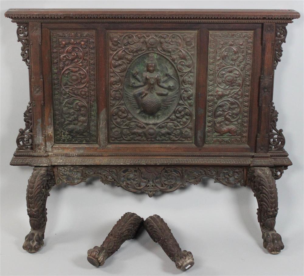 Appraisal: ANGLO-INDIAN CARVED WOODEN PANELED FIRE SCREEN the rectangular form with