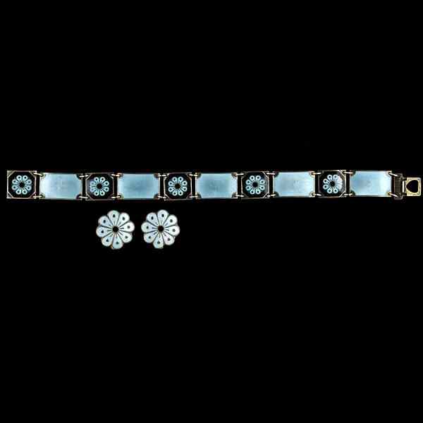 Appraisal: David Anderson Bracelet and Earrings Norwegian David Anderson enameled sterling