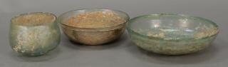 Appraisal: Three Roman glass dishes bowls including pale green glass and