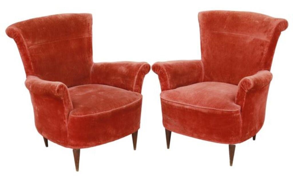 Appraisal: pair Italian mid-century modern wingback armchairs c s in worn