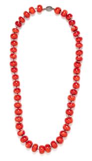 Appraisal: A Single Strand Coral Bead Necklace A Single Strand Coral