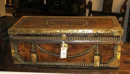 Appraisal: A Victorian brass and leather bound camphorwood trunk ft in