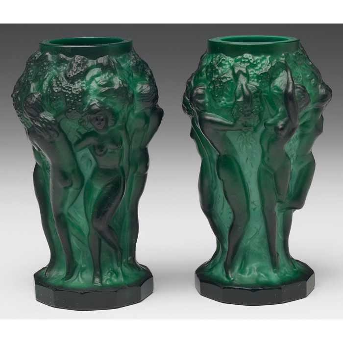 Appraisal: Heinrich Hoffman ''Ingrid'' vases for Curt Schlevogt Galbonz pair malachite