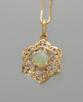 Appraisal: A Dainty Opal and Diamond Necklace k yellow gold pendant