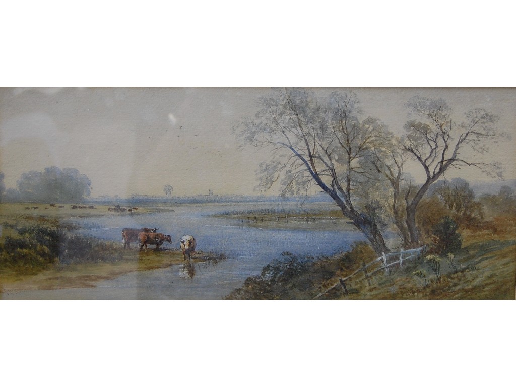 Appraisal: T L Rowbotham - Cattle at rivers edge watercolour indistinctly