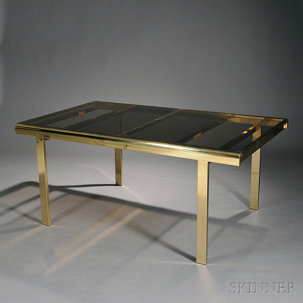 Appraisal: Modernist Brass and Glass Dining Table probably Italy the rectangular