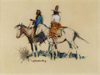 Appraisal: Two Indians on Horseback by Laverne Nelson Black Laverne Black