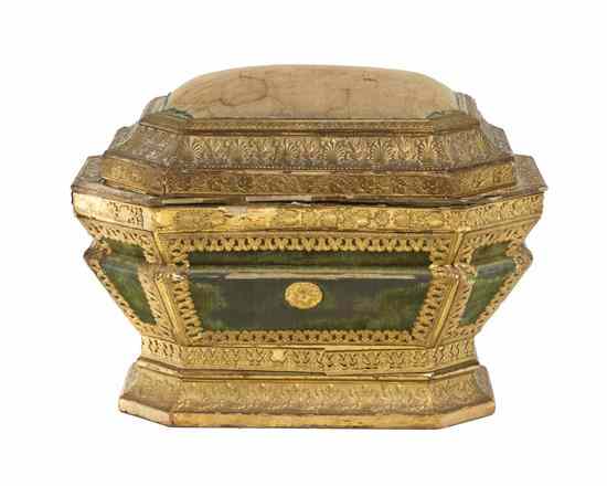 Appraisal: An Italian Giltwood Table Casket of sarcophagus form having a