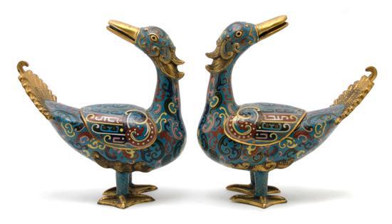 Appraisal: Pair of Chinese Cloisonne Censers of duck form with taotie