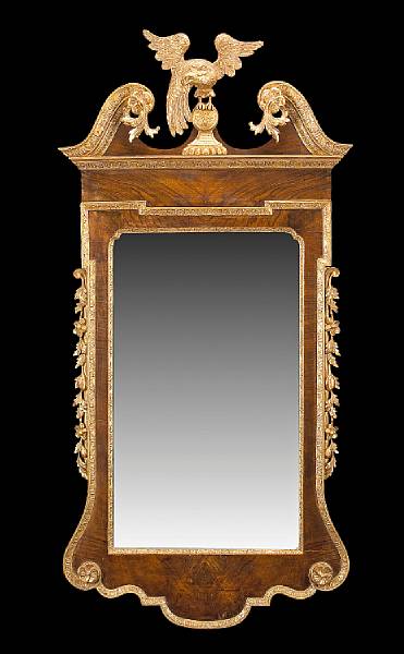 Appraisal: A George II parcel gilt burl walnut mirror second quarter