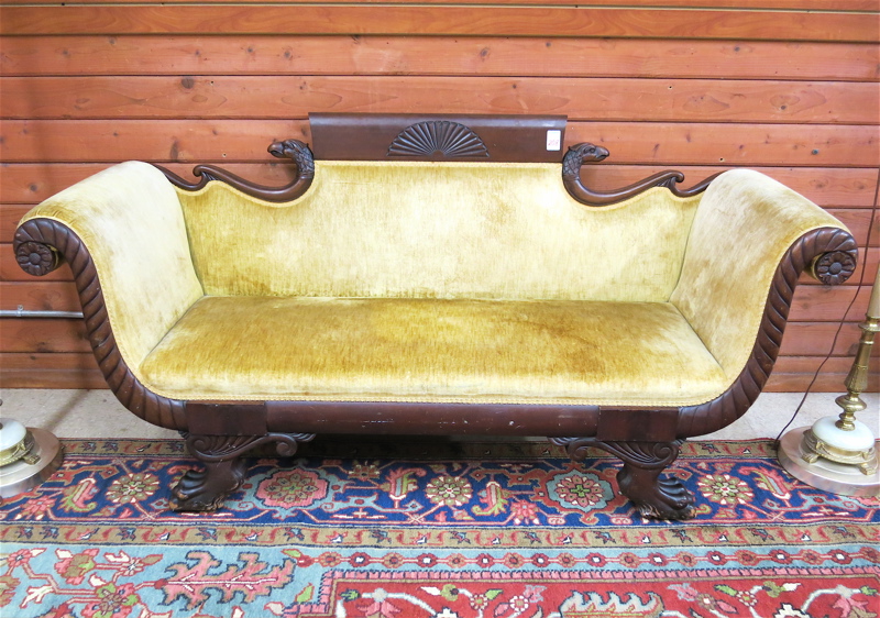 Appraisal: CLASSIC EMPIRE REVIVAL MAHOGANY SOFA American c with later gold