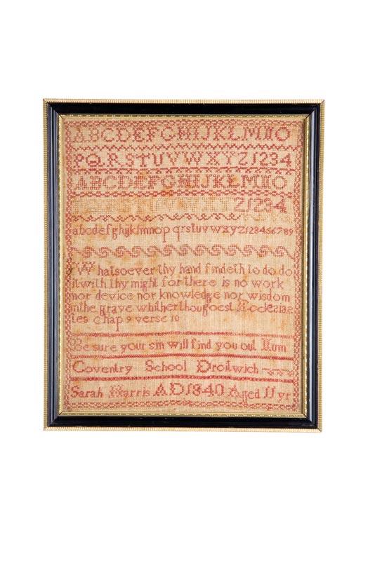 Appraisal: ENGLISH SAMPLER Sarah Harris Droitwich Worcestershire silk on linen Sets