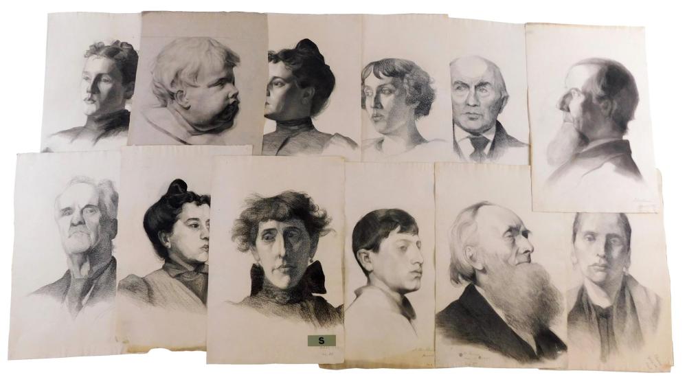 Appraisal: Burr Sisters twelve unframed head portraits many signed Jennie Burr