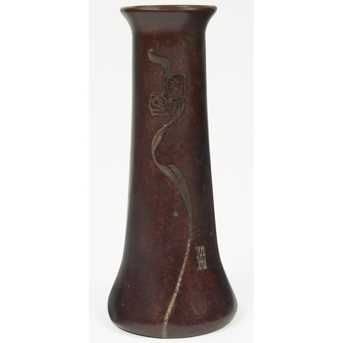 Appraisal: Heintz vase silver on bronze organic design with monogram original