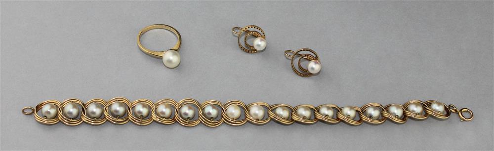 Appraisal: CULTURED PEARL AND K GOLD BRACELET WITH CULTURED PEARL EARRINGS