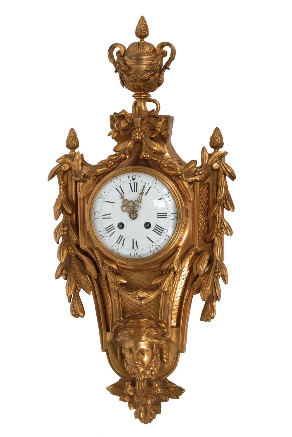 Appraisal: Louis XVI-Style Gilt Bronze Cartel Clock urn finial cast with