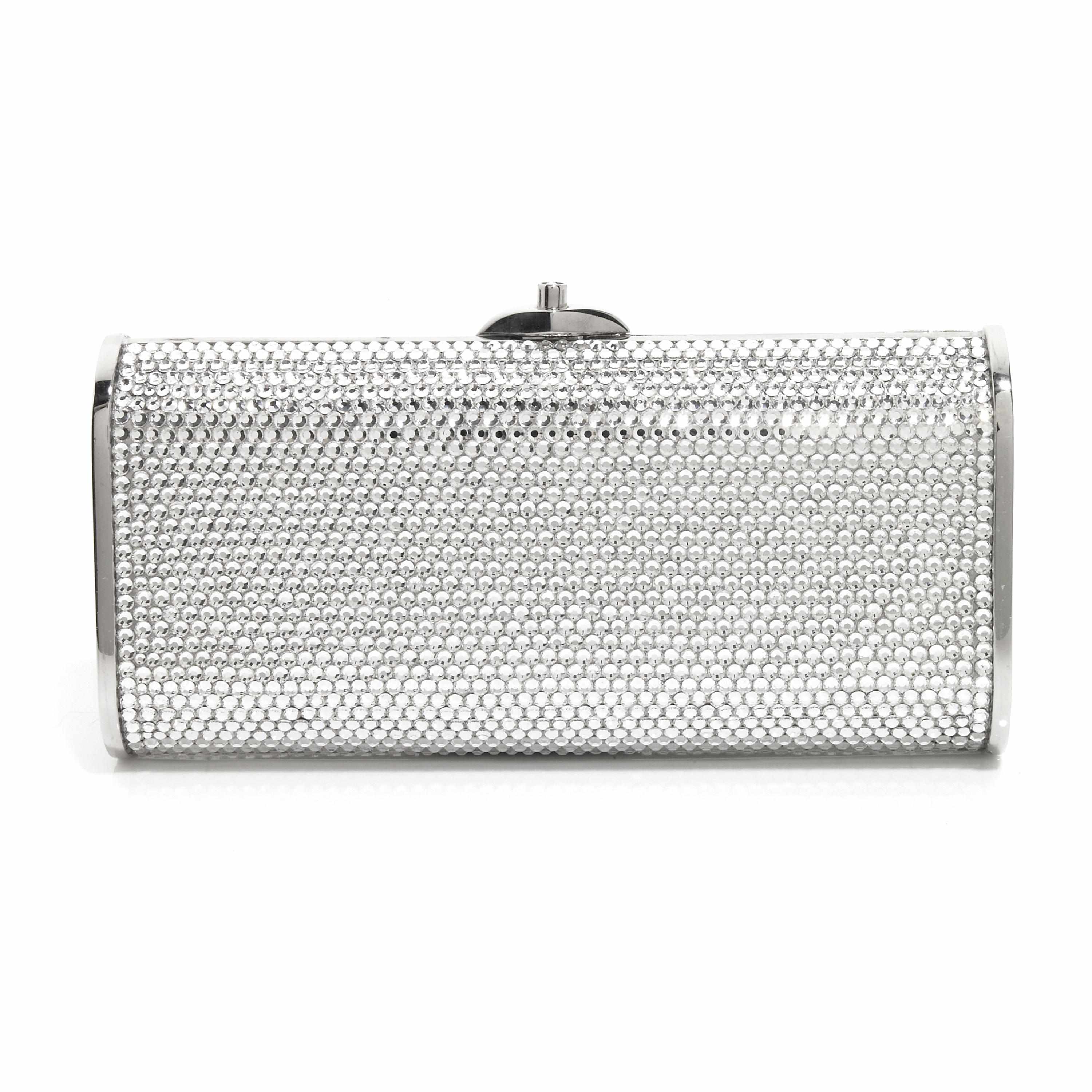 Appraisal: A rectangular silver crystal hardcase purse interior with a mirror