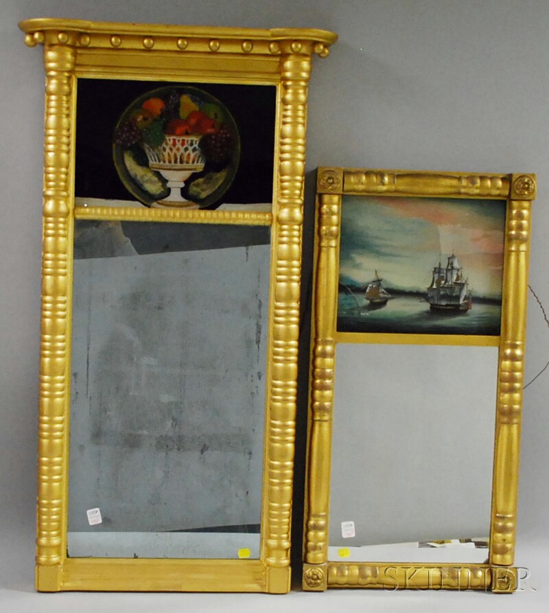 Appraisal: Gold-painted Federal Tabernacle Mirror with Reverse-painted Glass Basket of Fruit