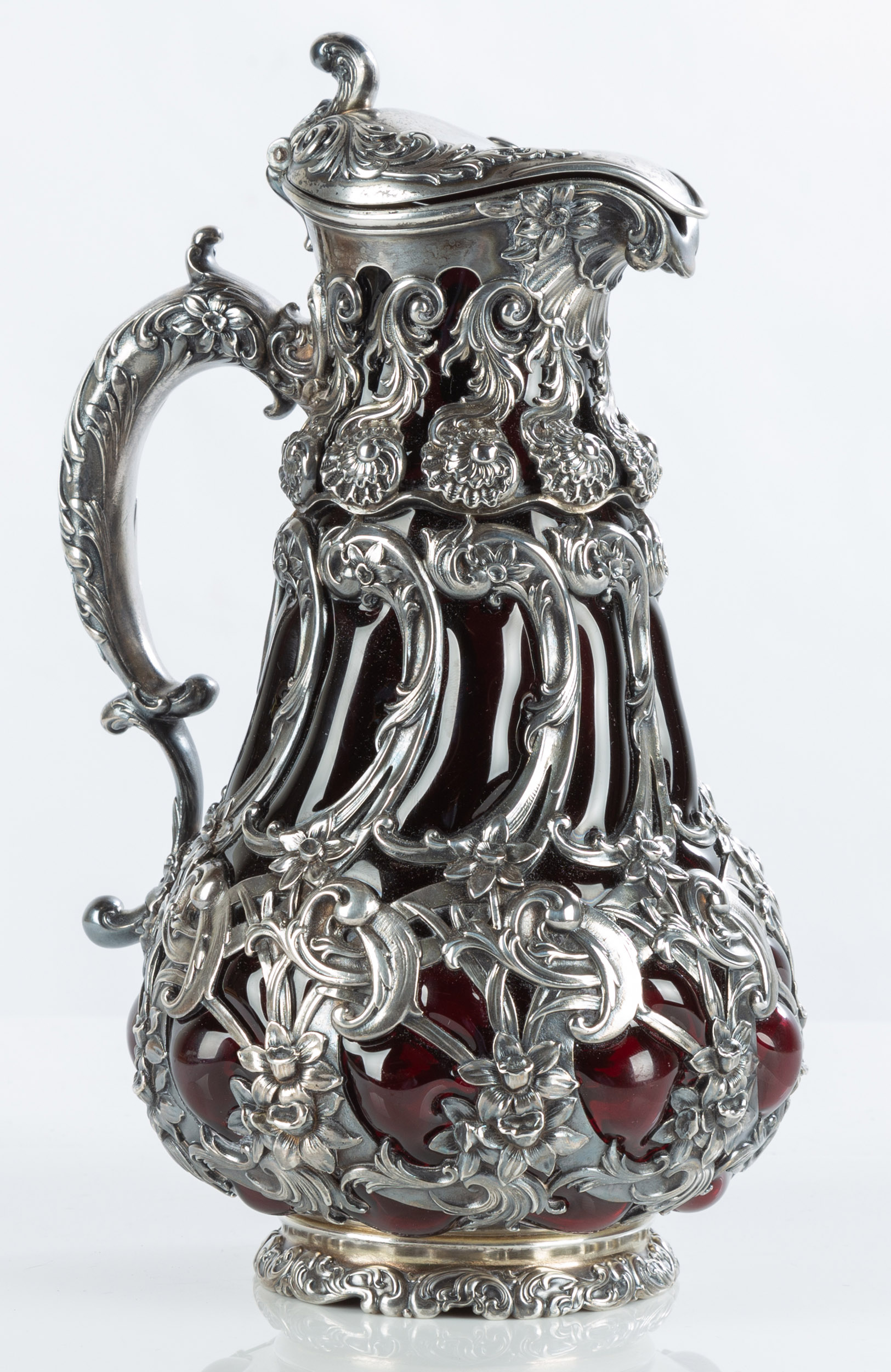 Appraisal: ELABORATE WHITING ART NOUVEAU STERLING SILVER AND BLOWN GLASS EWER