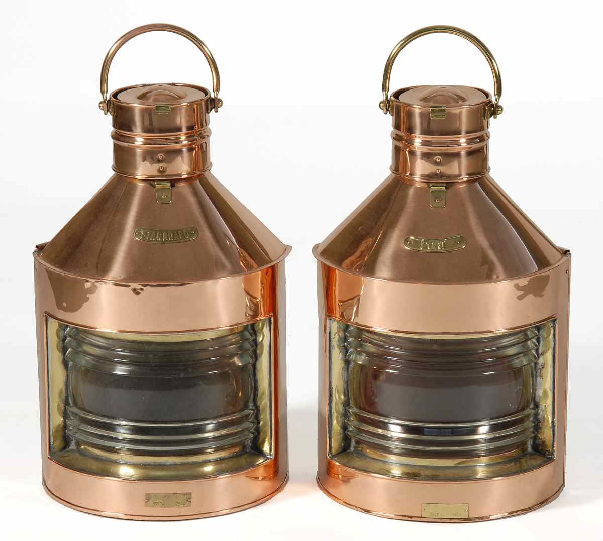 Appraisal: PAIR OF COPPER PORT AND STARBOARD LANTERNS With brass trim