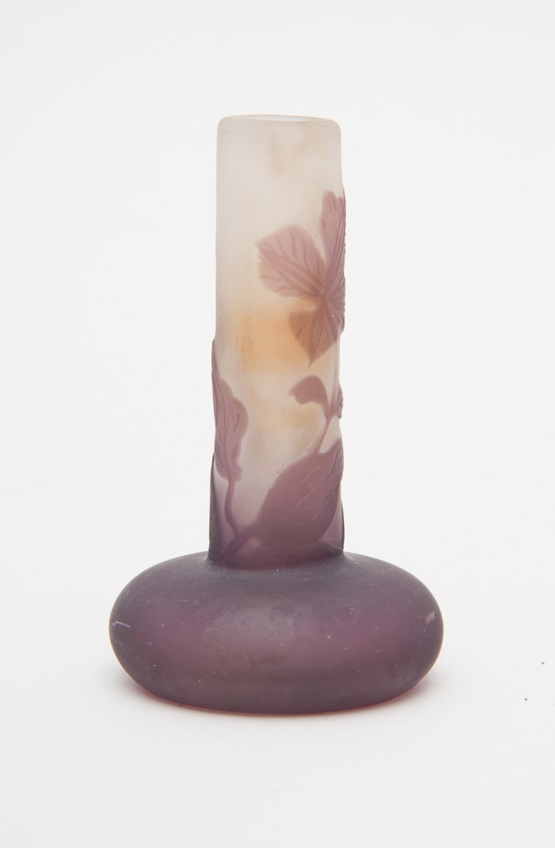 Appraisal: GALL ART NOVEAU CAMEO GLASS SMALL VASE With purple orchid