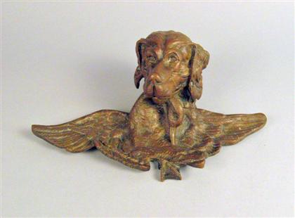 Appraisal: Continental patinated bronze inkwell late th century Modeled as a