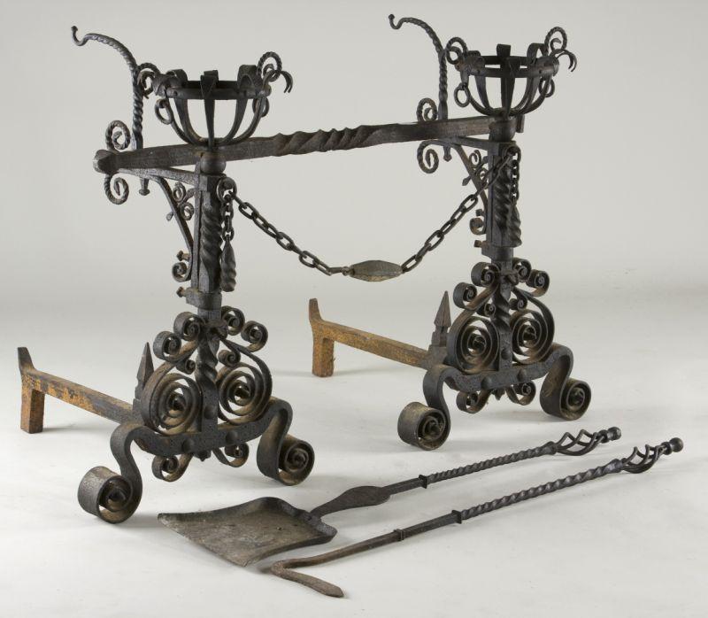 Appraisal: Pair of Spanish Revival Andirons early th c tall twisted