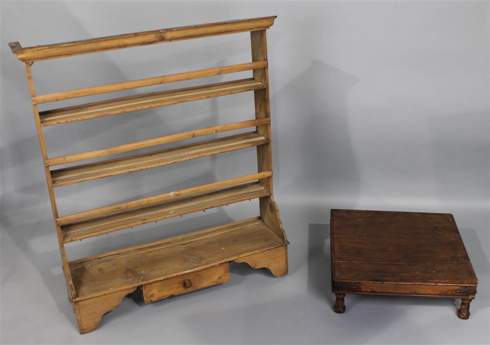 Appraisal: PRIMITIVE PINE HANGING WALL SHELF TOGETHER WITH A PRIMITIVE WORK