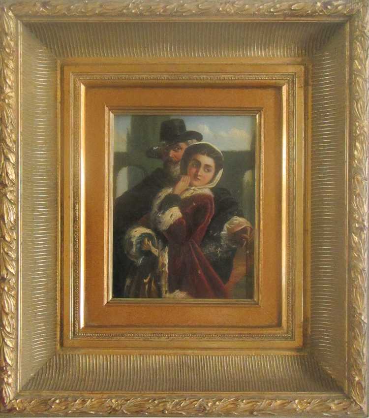 Appraisal: VICTORIAN LADY AND GENTLEMAN OIL ON BOARD unsigned Image measures